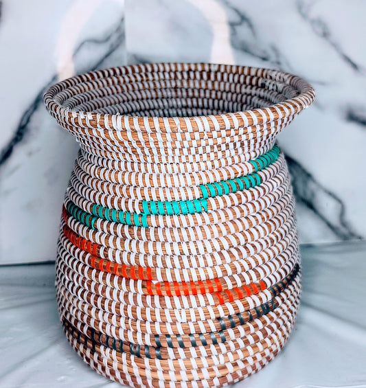 Panier-vase à rayures tricolores